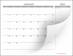 monthly 2022 calendar with todolist