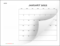 Monthly Blank Calendar 2022 with Notes