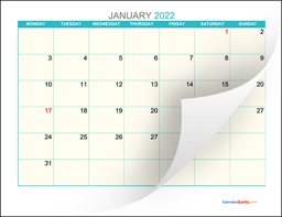 monday 2022 calendar printable