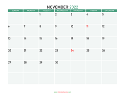 november 2022 printable calendar