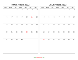 November and December 2022 Calendar