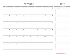 October 2022 Calendar with To-Do List