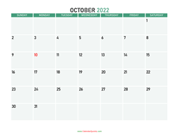 october 2022 printable calendar