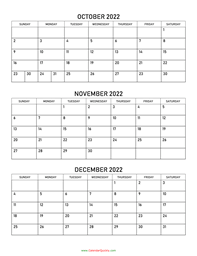 October to December 2022 Calendar