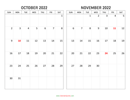 October and November 2022 Calendar