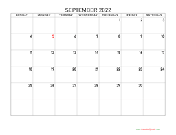 September 2022 Blank Calendar