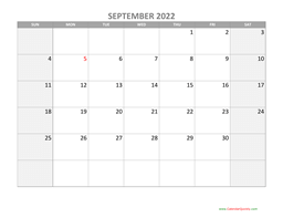 September Calendar 2022 with Holidays