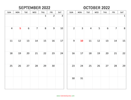 September and October 2022 Calendar