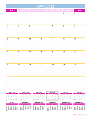 April Calendar 2022 Vertical