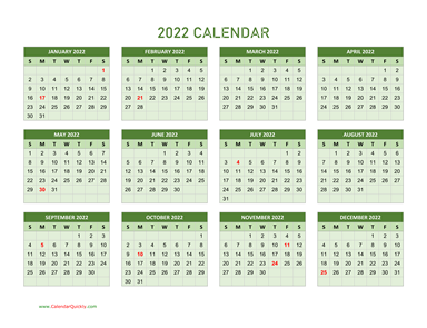 Yearly Calendar 2022