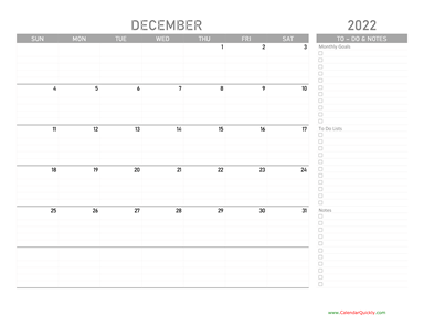 December 2022 Calendar with To-Do List