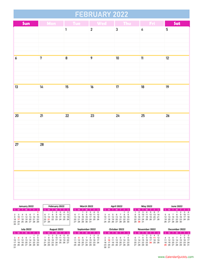 February Calendar 2022 Vertical