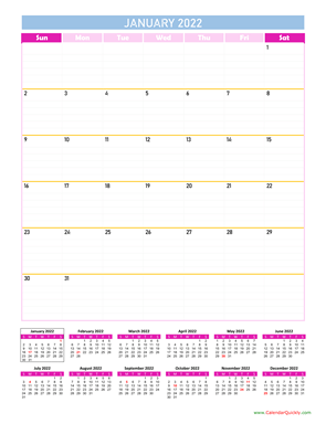 January Calendar 2022 Vertical