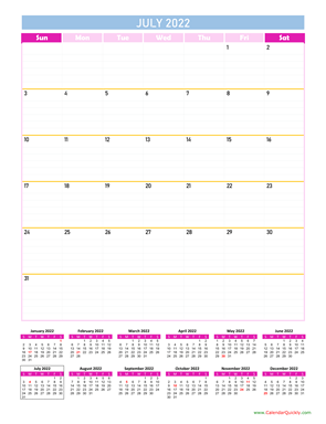 July Calendar 2022 Vertical