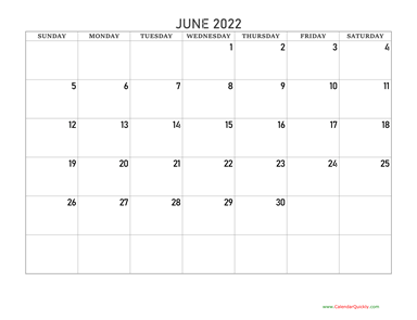 June 2022 Blank Calendar