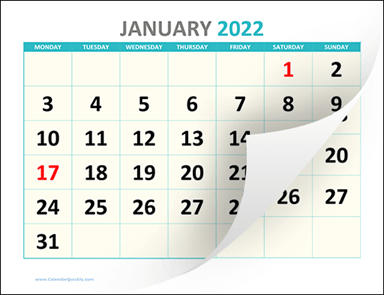 Large Monday Printable 2022 Calendar