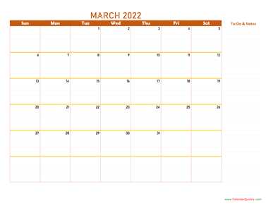 March 2022 Calendar