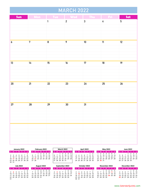 March Calendar 2022 Vertical