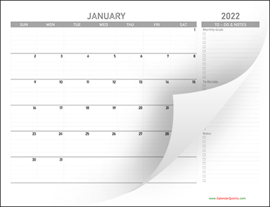 Monthly 2022 Calendar with To-Do List