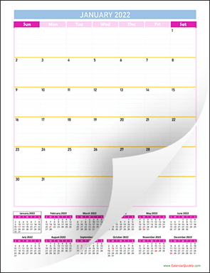 Monthly Calendar 2022 Vertical