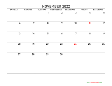 November 2022 Blank Calendar