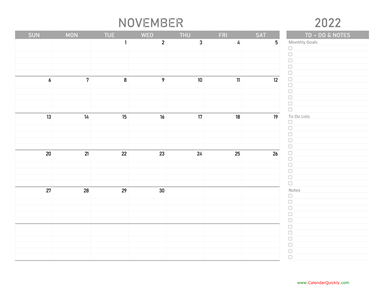 November 2022 Calendar with To-Do List