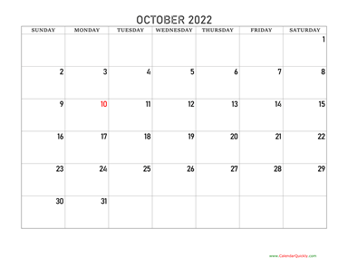 October 2022 Blank Calendar