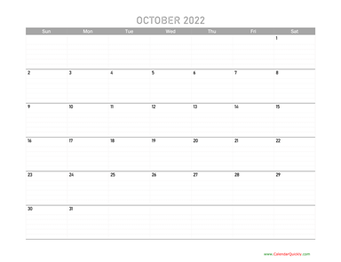 October Calendar 2022 Printable