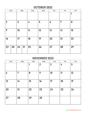 October and November 2022 Calendar Vertical