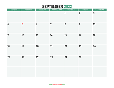 September 2022 Printable Calendar