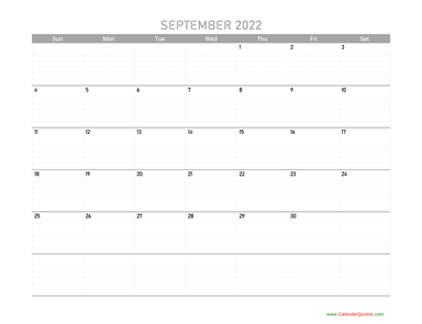 September Calendar 2022 Printable