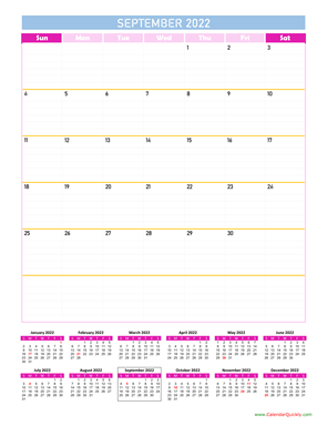September Calendar 2022 Vertical