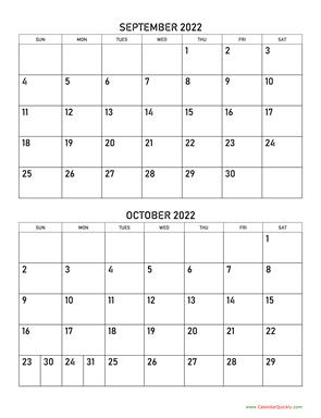 September and October 2022 Calendar Vertical