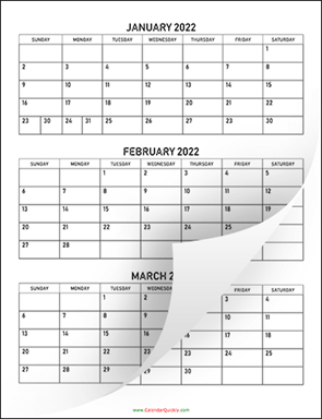 Three Months 2022 Calendar Vertical