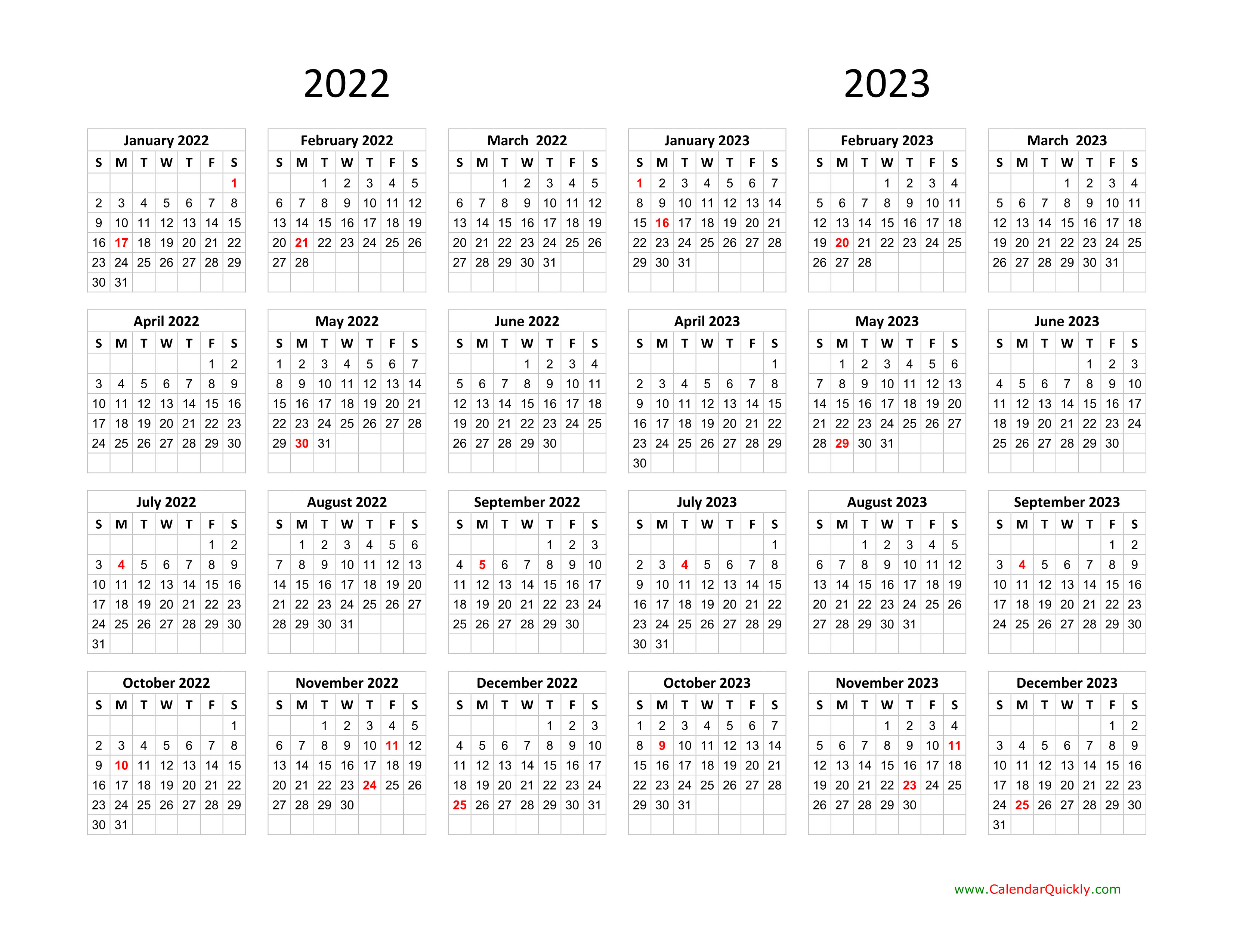 2022 And 2023 Calendar Printable