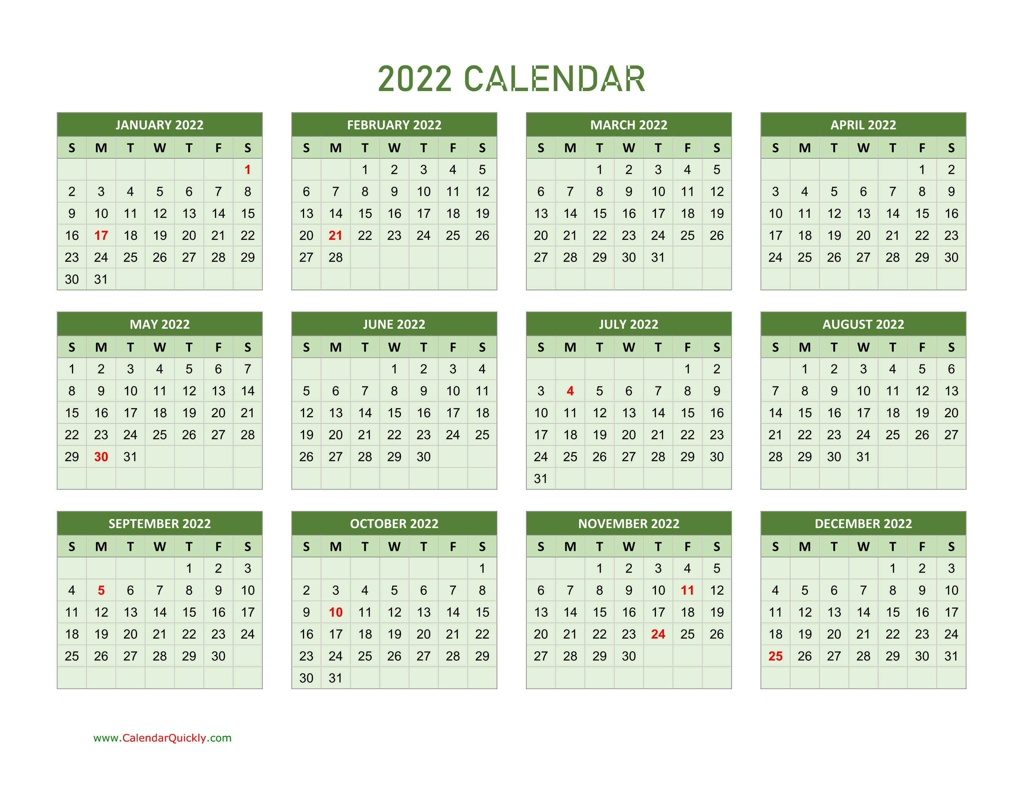 yearly calendar 2022 calendar quickly