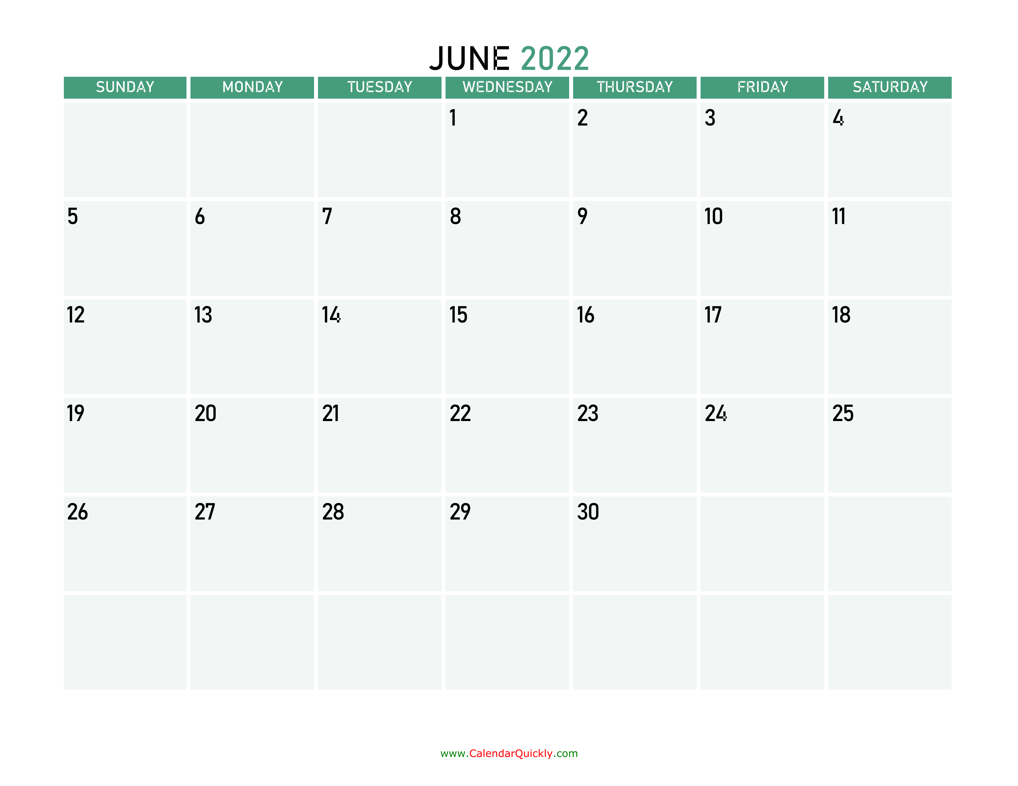 June 2022 Printable Calendar Calendar Quickly