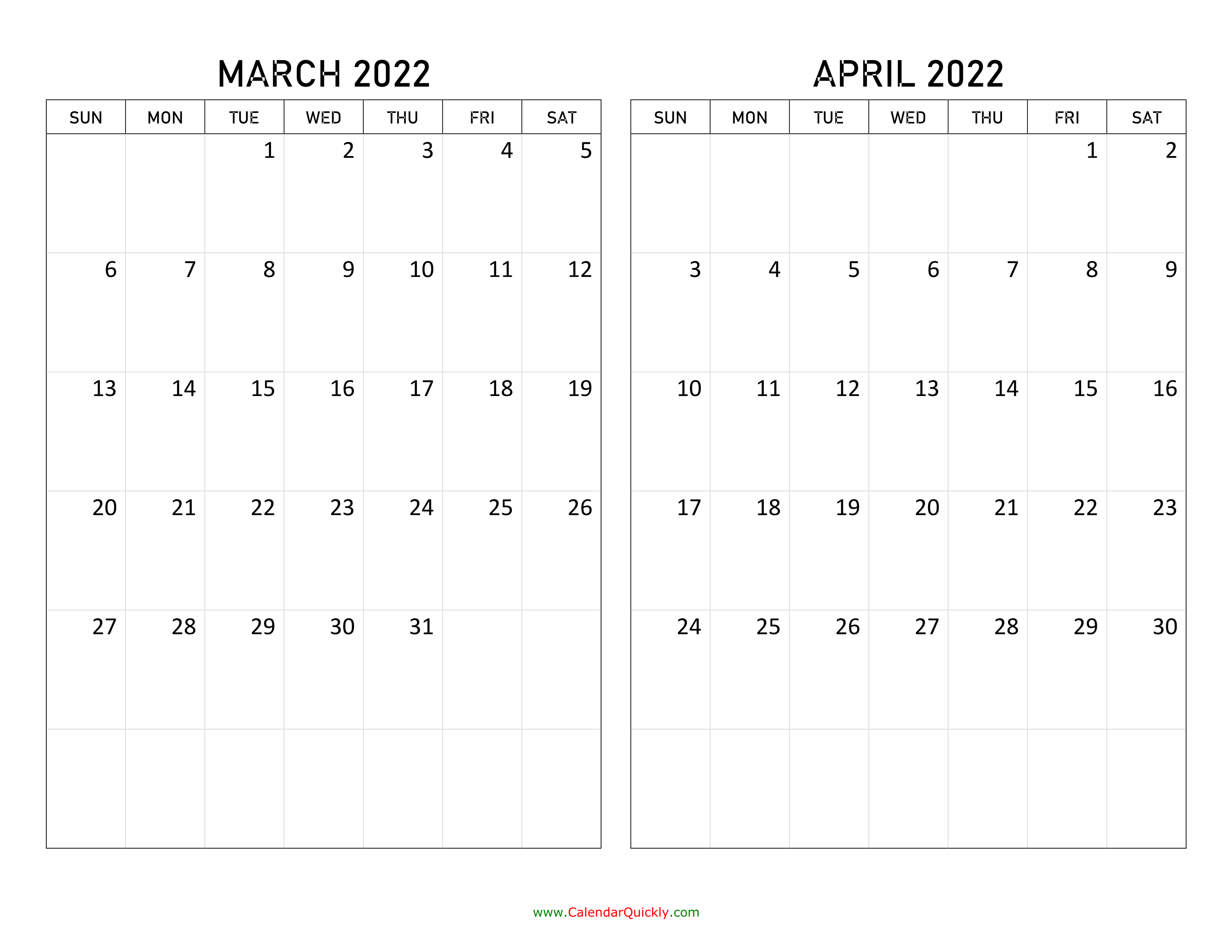March and April 2022 Calendar Calendar Quickly