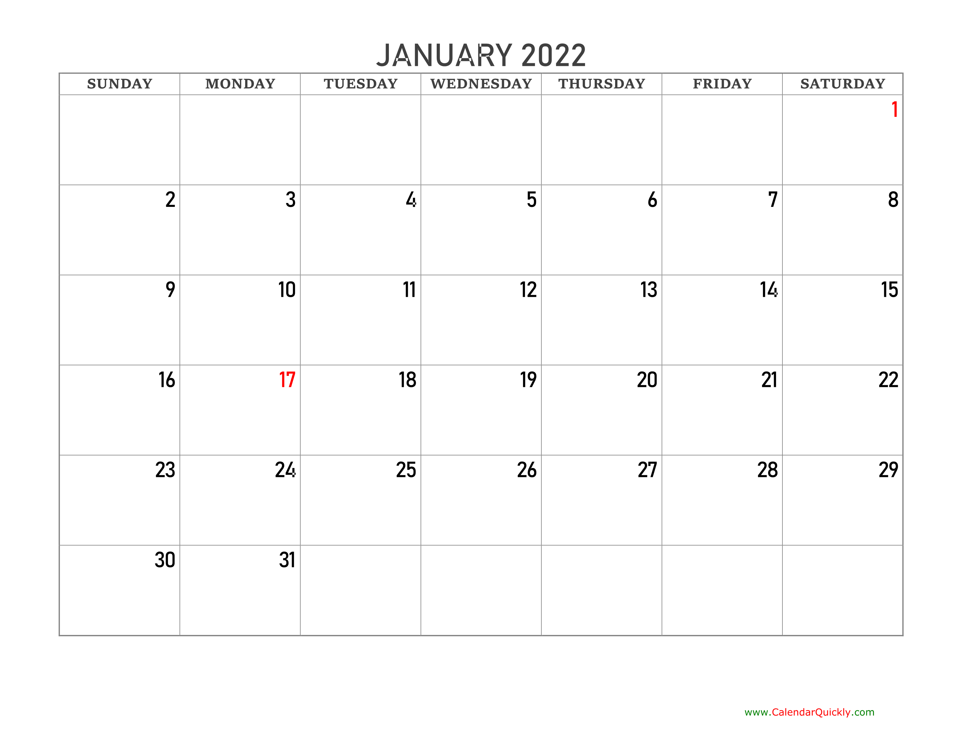 Monthly 2022 Blank Calendar