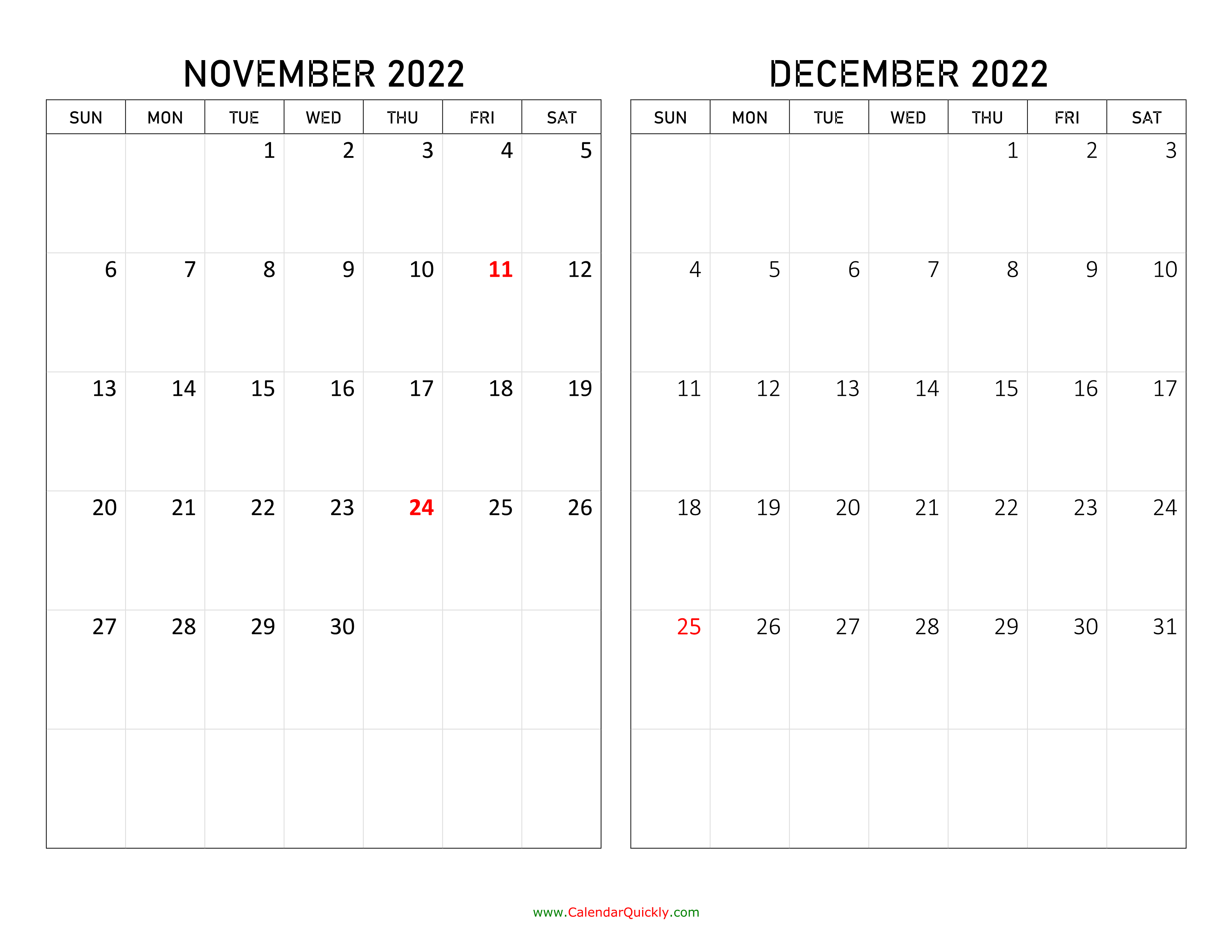 November and December 2022 Calendar Calendar Quickly