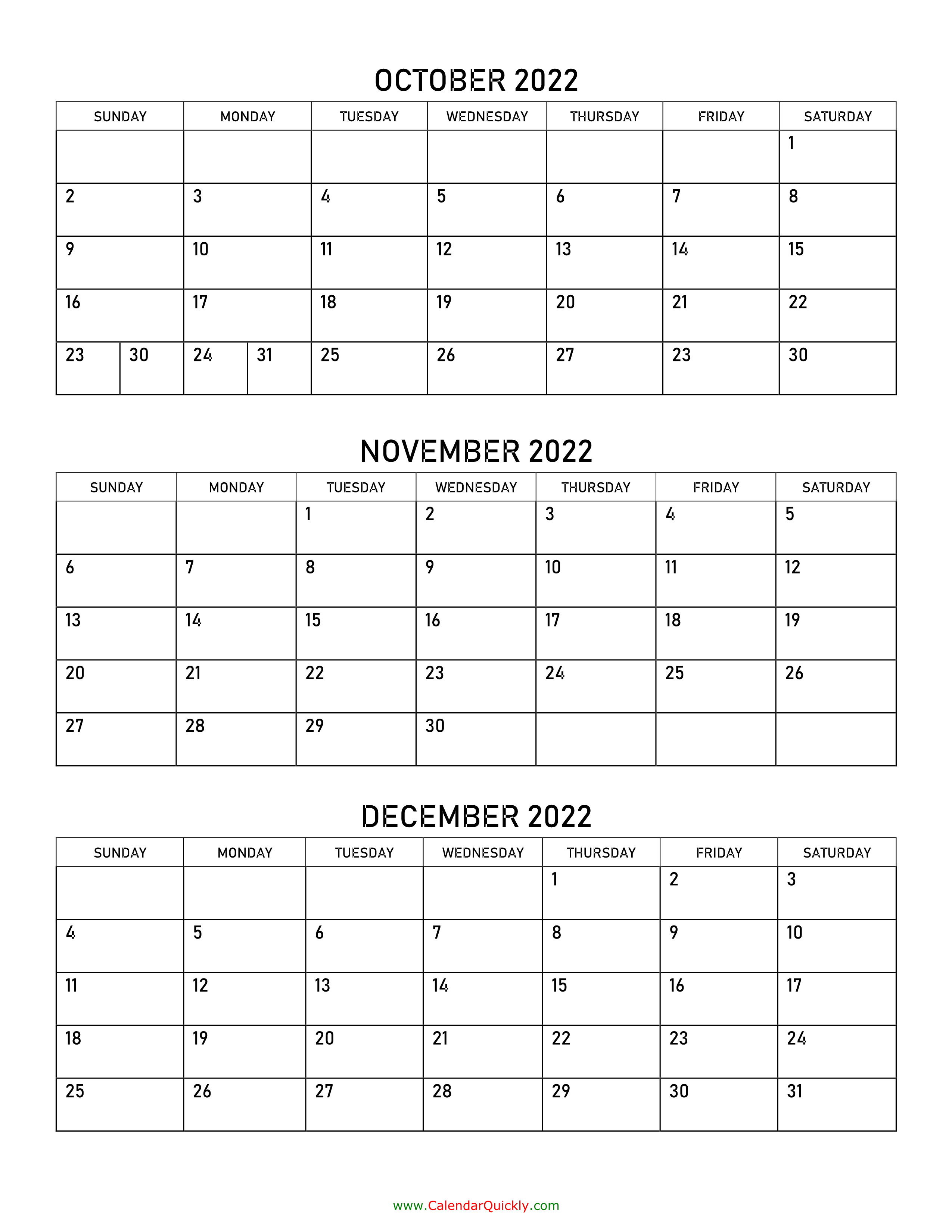 October To December 2022 Calendar Calendar Quickly