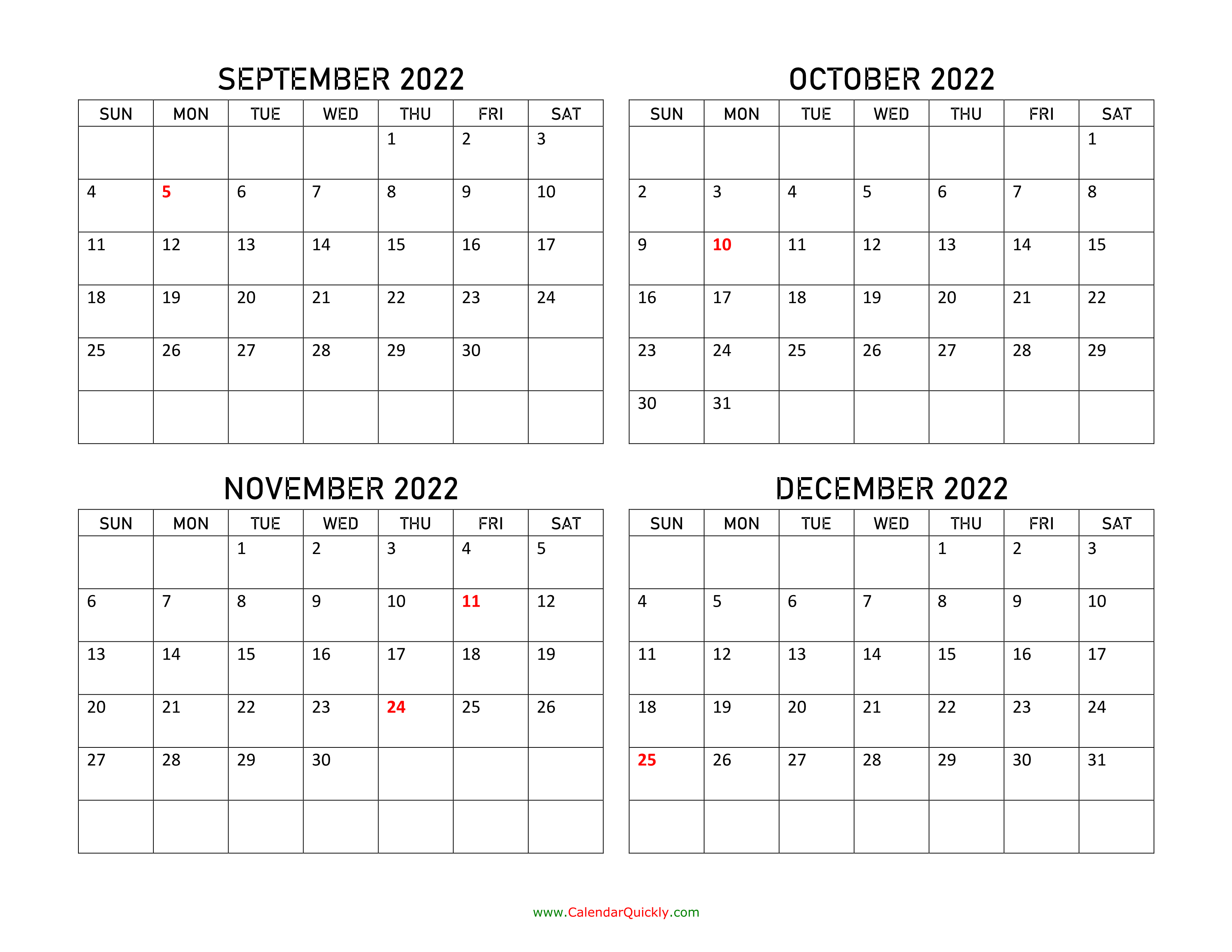 September December 2022 Calendar September To December 2022 Calendar | Calendar Quickly