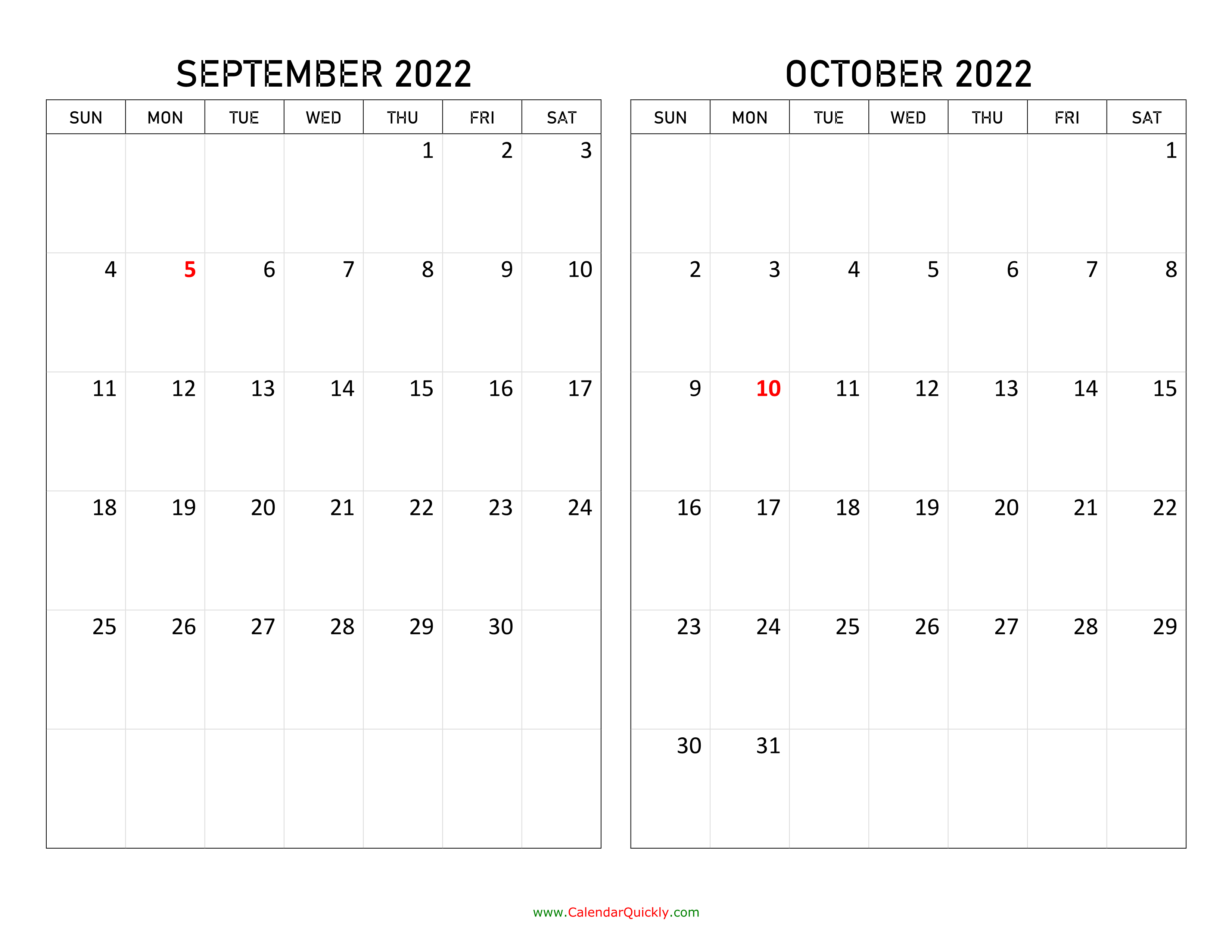 September and October 2022 Calendar Calendar Quickly