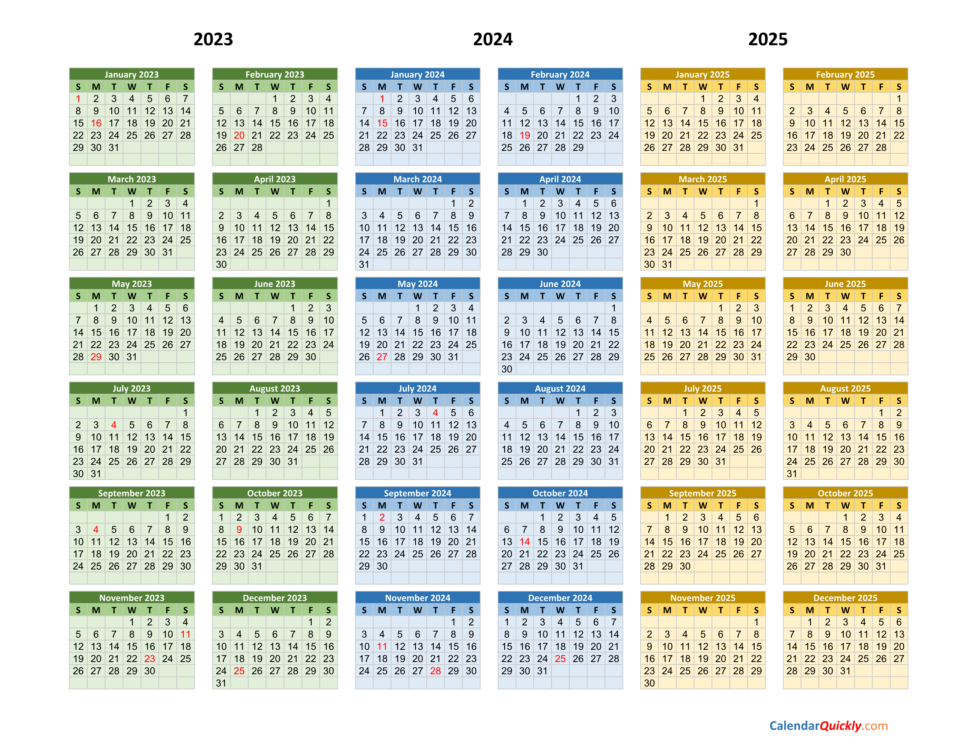 2023-2024-2025 Calendar  Calendar Quickly