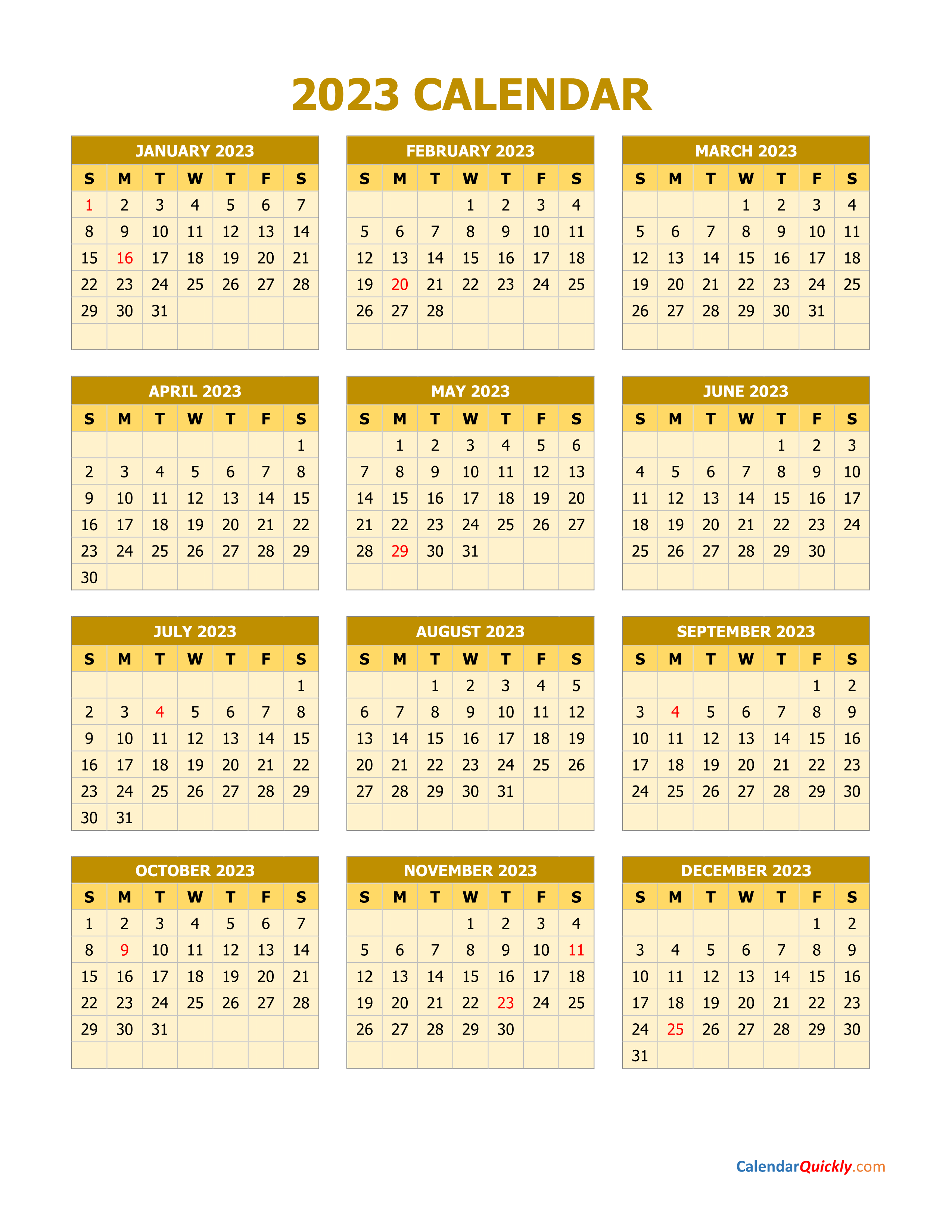 2023 Calendar Vertical Calendar Quickly