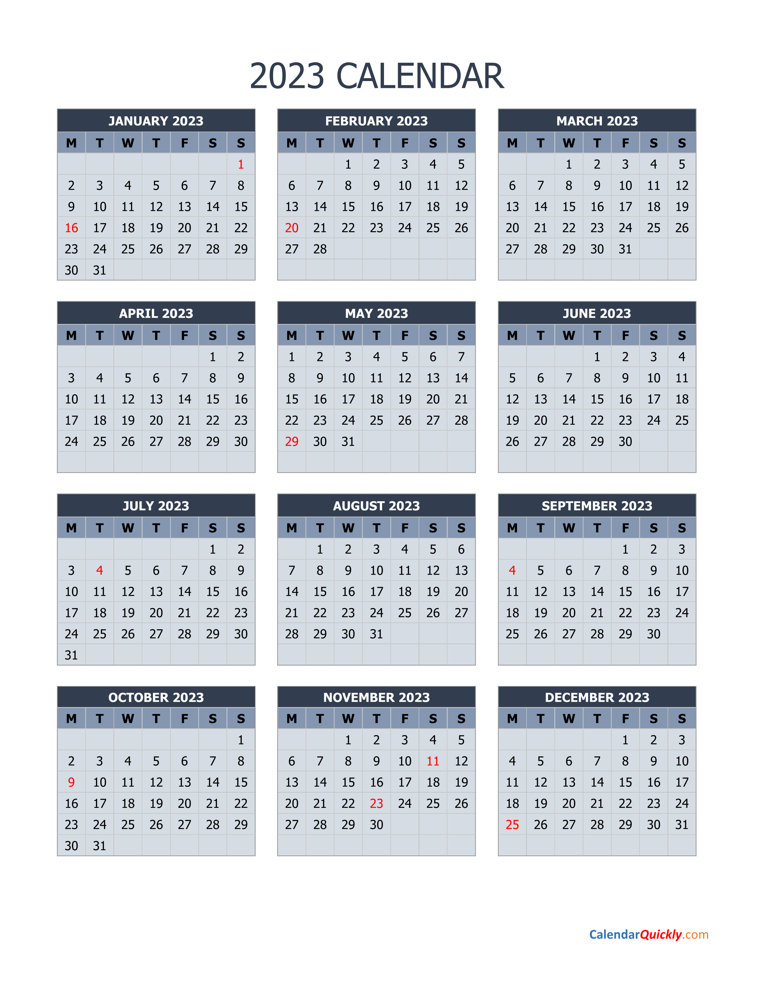 monday 2023 calendar vertical calendar quickly