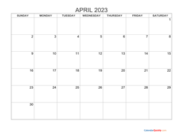 April 2023 Blank Calendar