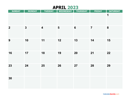 April 2023 Printable Calendar