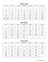 april to june 2023 calendar