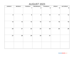 August 2023 Blank Calendar